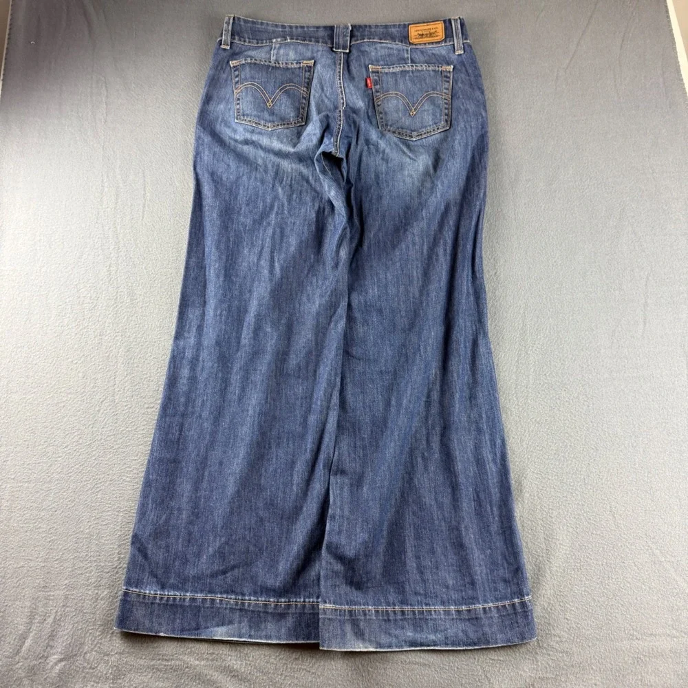 Levi's 545 Jeans Womens 34x32 Blue Low Rise Wide Leg Baggy Y2K Dark Wash Hipster - Picture 3 of 10